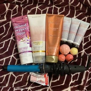 bath and body lotion bundle plus curling iron